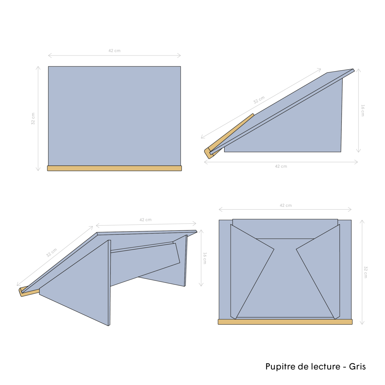 Dessin techniques pupitre de lecture gris avec quote en centimètre