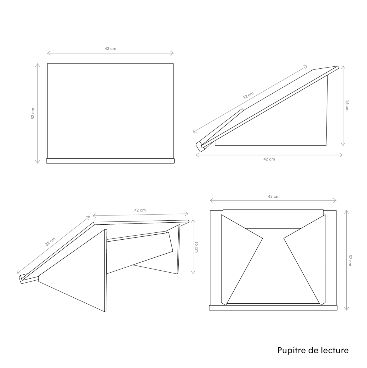 Dessin techniques pupitre de lecture avec quote en centimètre